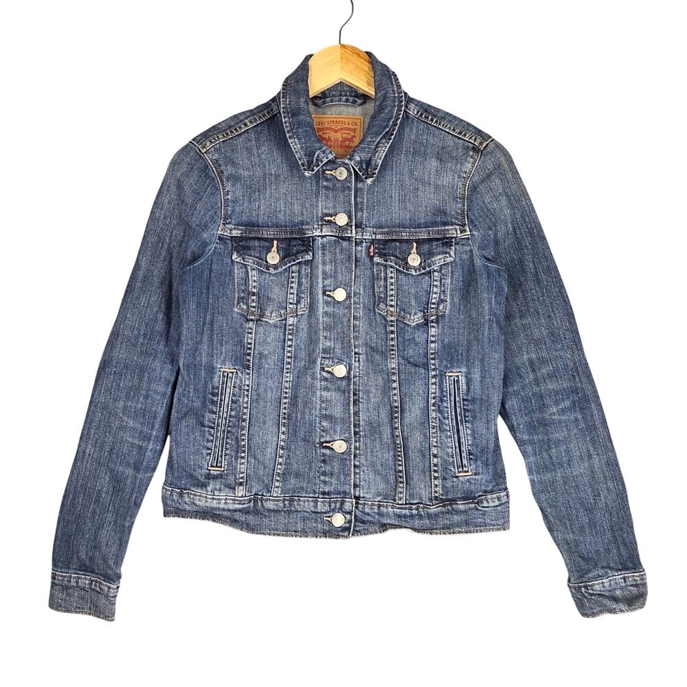 LEVI’S VINTAGE STYLE WOMEN’S DENIM TRUCKER JACKET BLUE BUTTON FRONT SIZE MEDIUM
